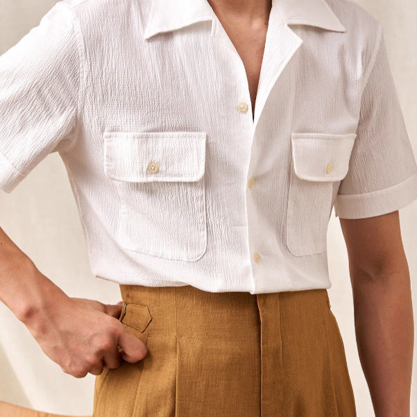 Cuban Collar Shirt Men's Short Sleeve Summer Thin