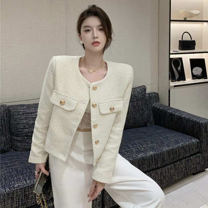 Women's Small Country Style Tweed Long Sleeve Jacket