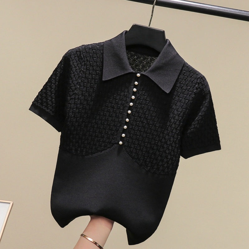 White Polo Collar Short-sleeved Sweater