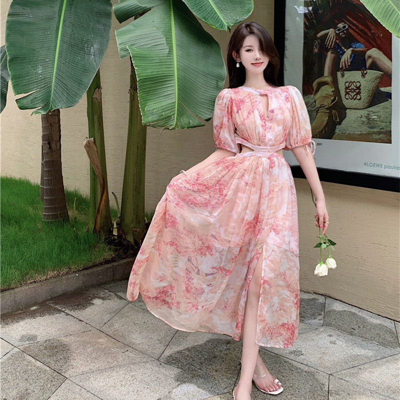 Artistic Print Aesthetic Atmosphere Design Sense Waist Long Dress