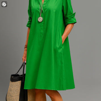 New Long Shirt Solid Color Temperament Commute Simple Lapel Cardigan Dress