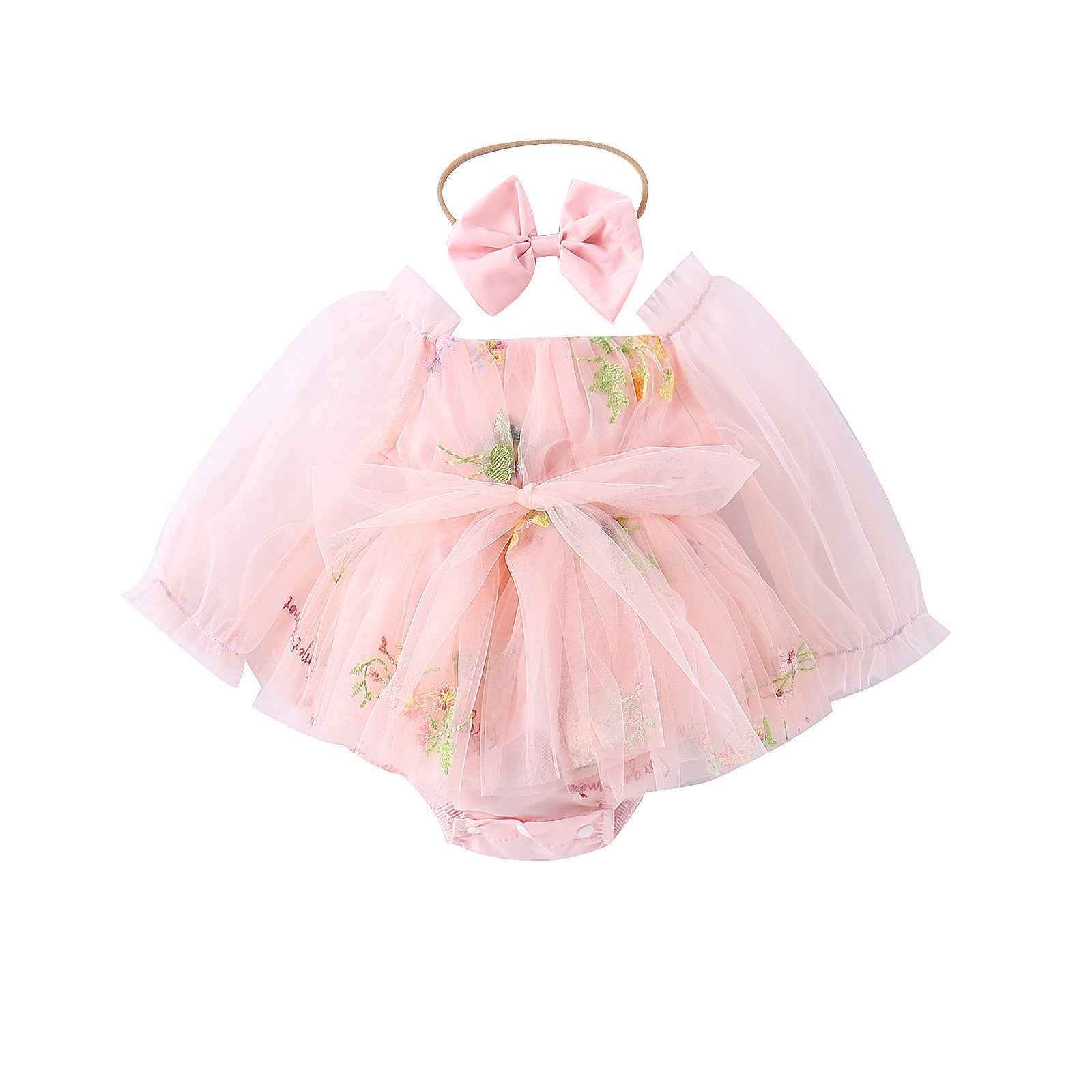 Baby Girl Jumpsuit Infant Long Sleeve Mesh Flower Embroidered Skirt Bottom-covering Rompers