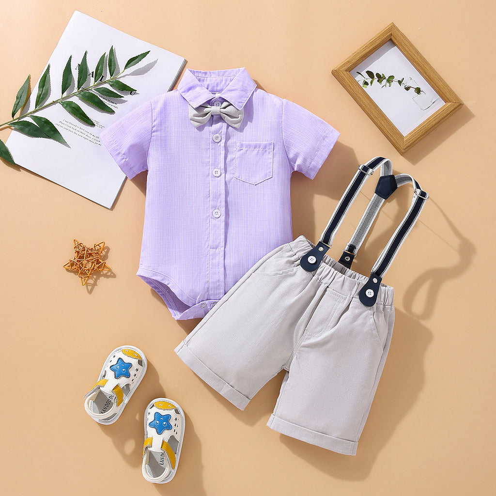 Children's Summer Clothing Short Sleeve Rompers Suspender Shorts Gentleman Suit