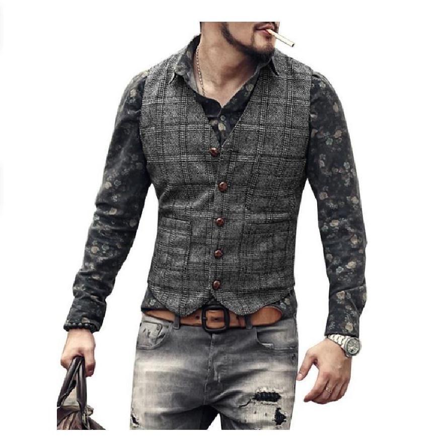 Fashion Plaid Punk Jacket Striped Flower V-Neck Slim Vest