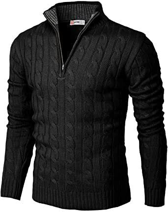 Men's Knitted Zippered Mock-neck Polo Sweater