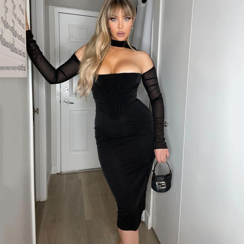 Women's Mesh Fishbone Perspective Hollow Skirt