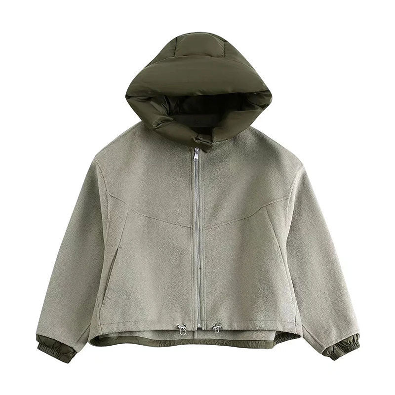 Women's Casual Detachable Hat Round Neck Double-sided Stitching Jacket