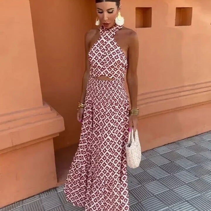 Halter Lace-up Small Top Waist-slimming Long Dress