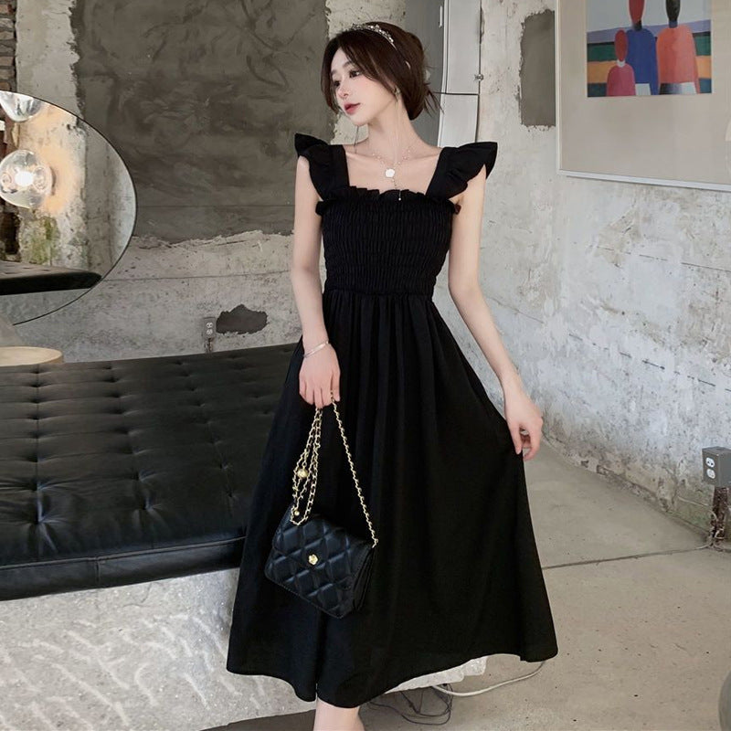 French Retro Women's Square Collar Dress