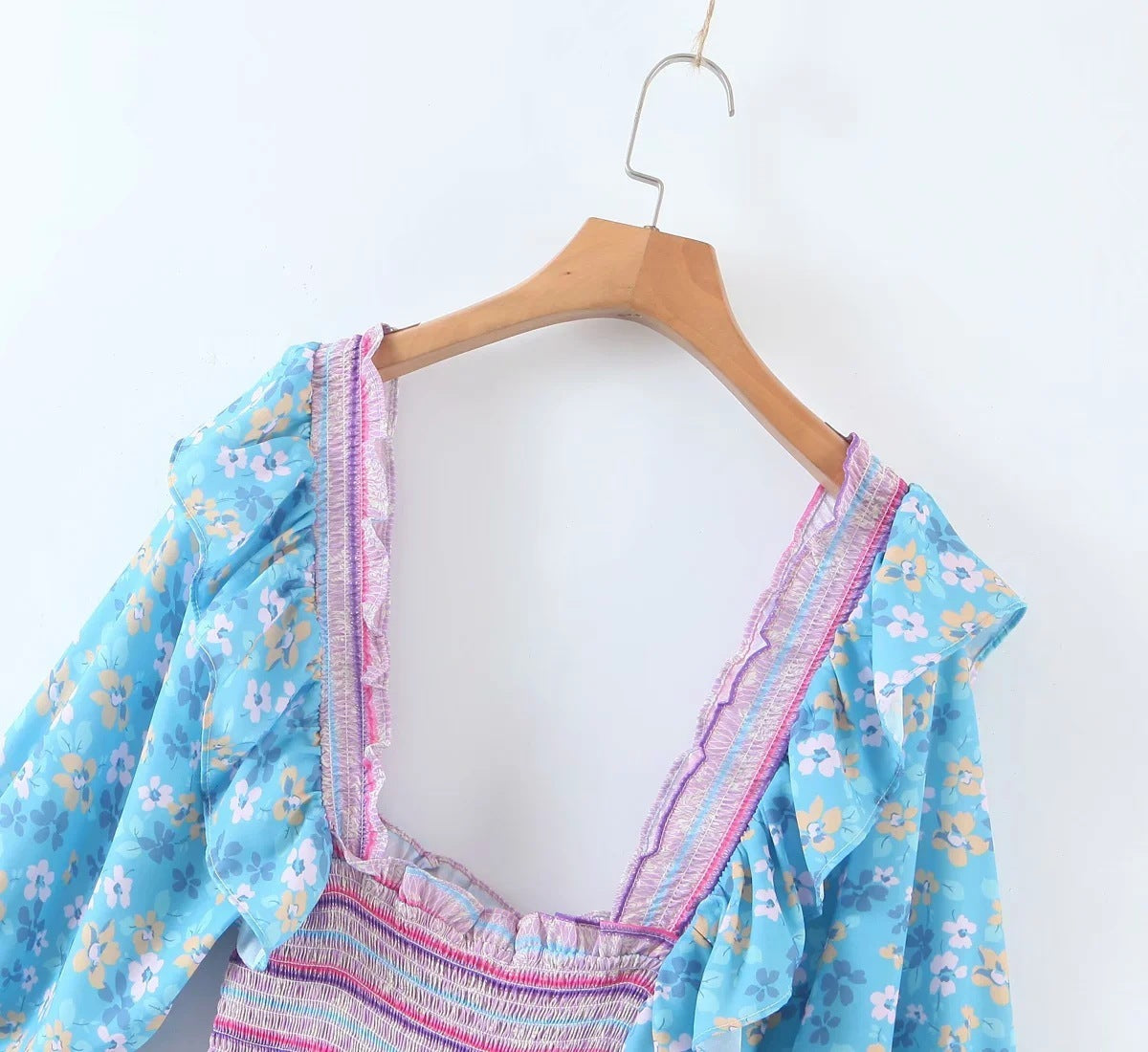 Bohemian Resort Style Romantic Printed Puff Sleeve Dress