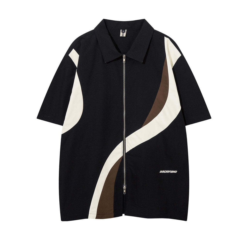 High Street American Stitching Contrast Color Zipper Lapel Lining