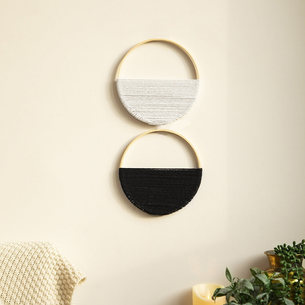 Bohemian Two Tone Bamboo Ring Hand Woven Wall Hanging
