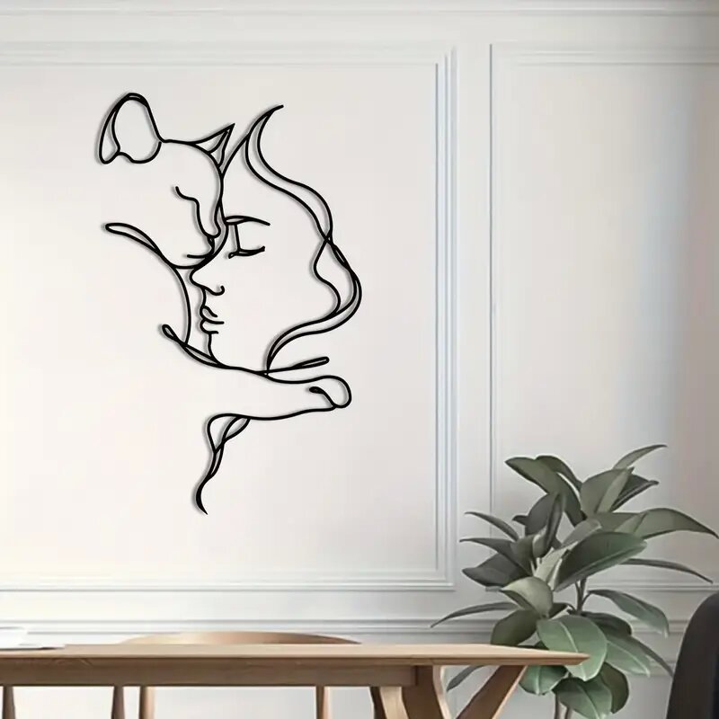 Abstract Simple Line Cat Metal Iron Art Creative Minimalist Character Art Woman Indoor Decoration