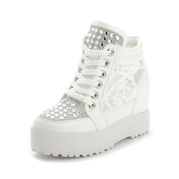 Lace Women's 8cm Mesh High-top Breathable Casual Shoes