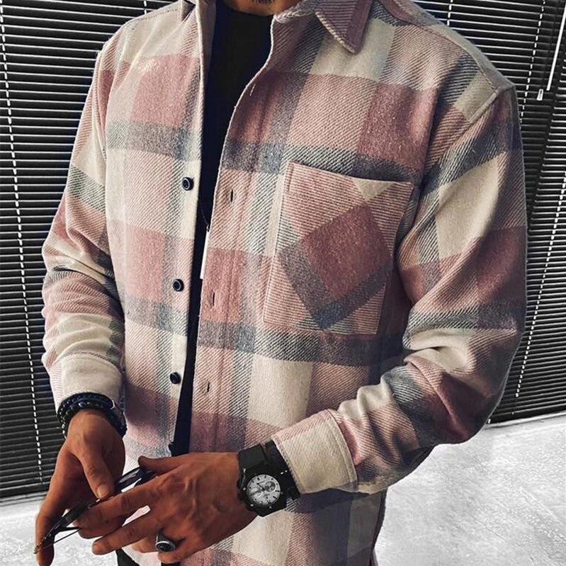 Men's Fashion Colorblock Plaid Print Shirt Top