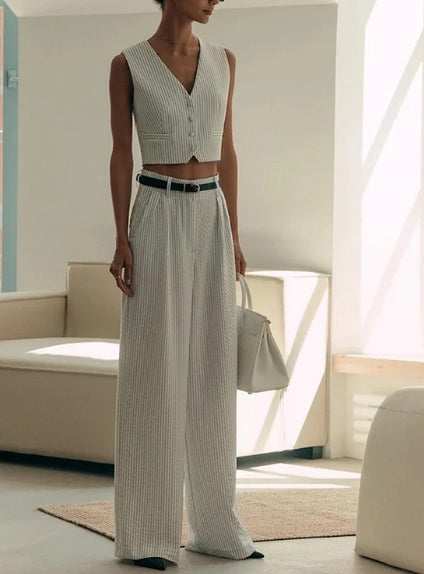 High-waisted Striped Vest & Pants Set