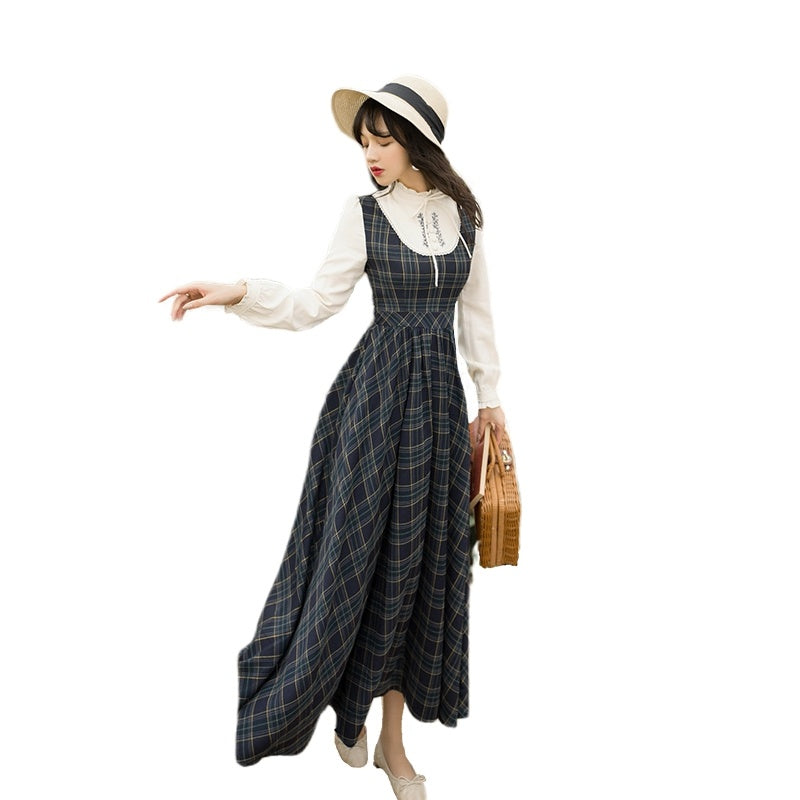 Women's New Literary Retro Plaid Swing Dress