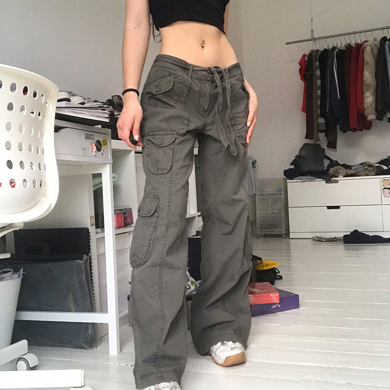 Multi-pocket Workwear Trousers Hipster Old Loose Wide Leg