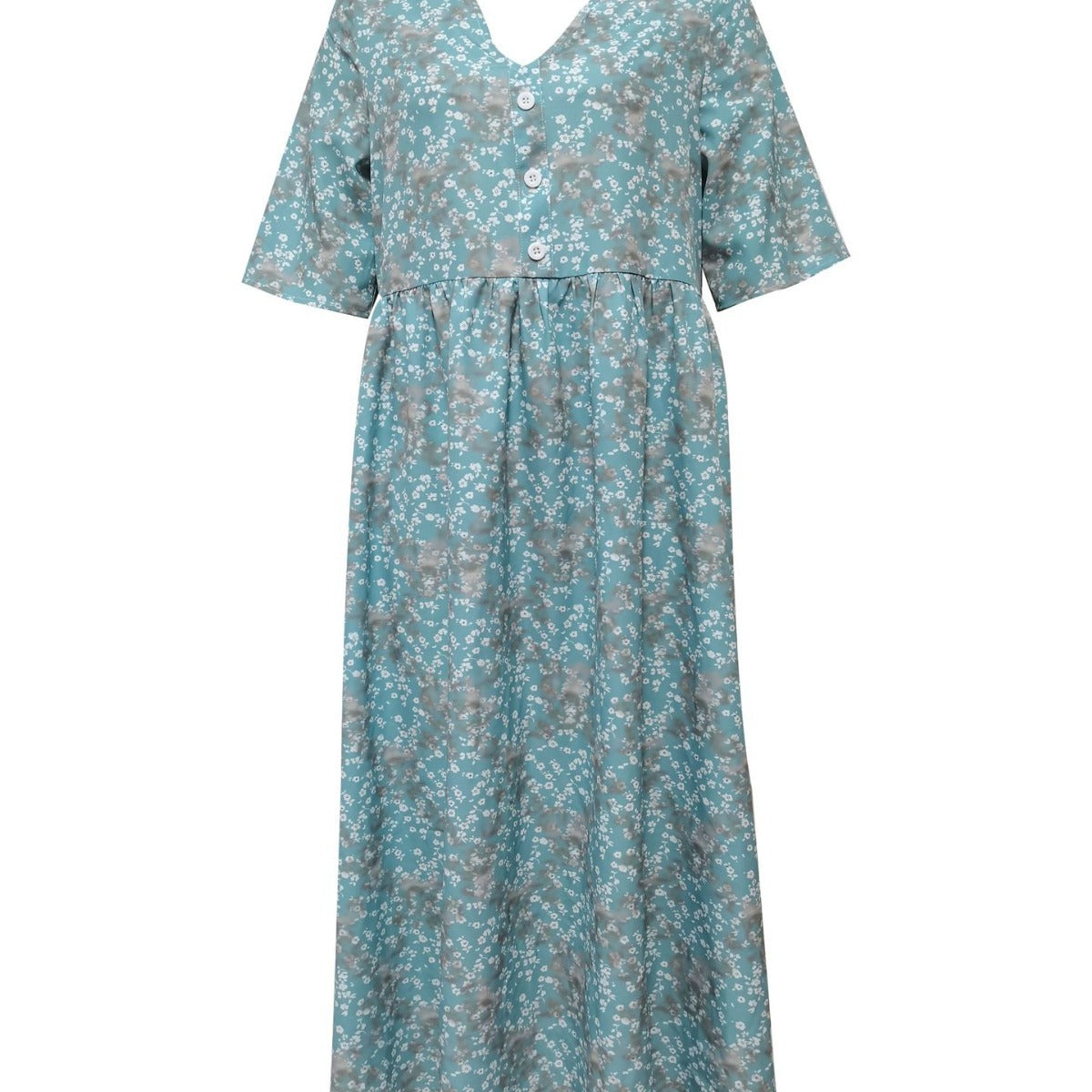 Casual Flower Print Pocket Pleated V-neck Button Dress