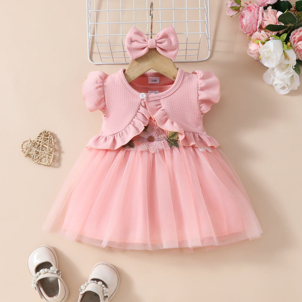 Girls' Sleeveless Short Top Mesh Dress