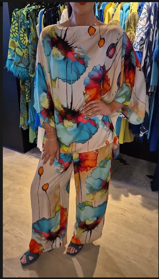 Indian Casual Round Neck Printed Satin Suit