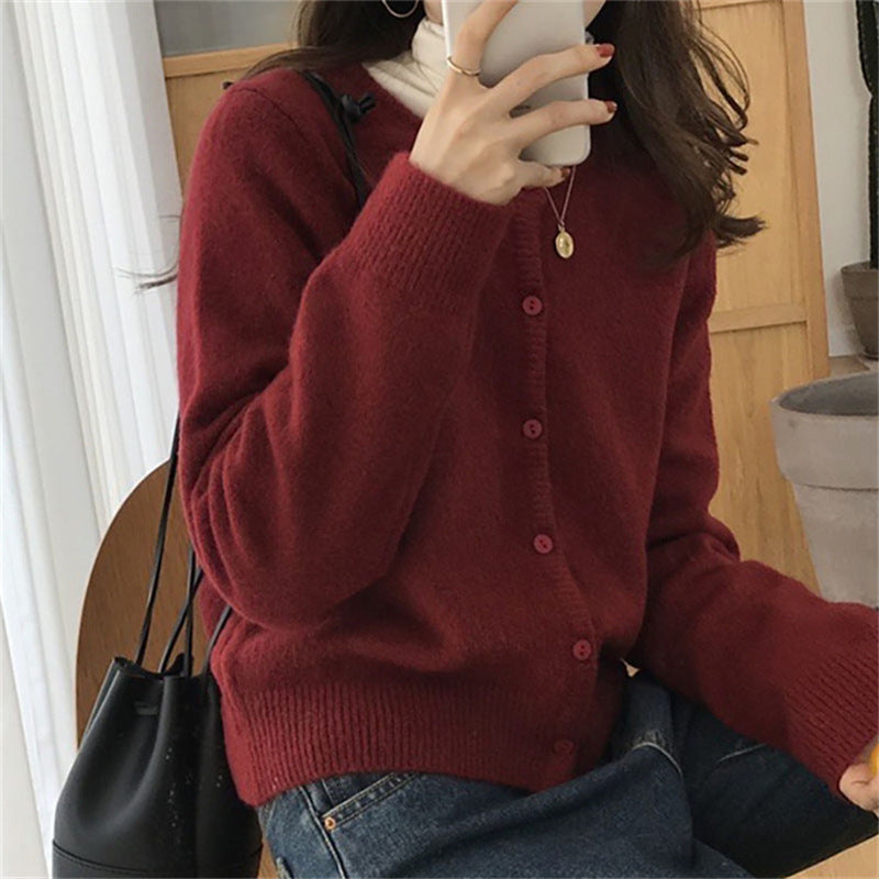 Fashion Round Neck Knitted Cardigan Loose-fitting Outerwear Sweater Coat