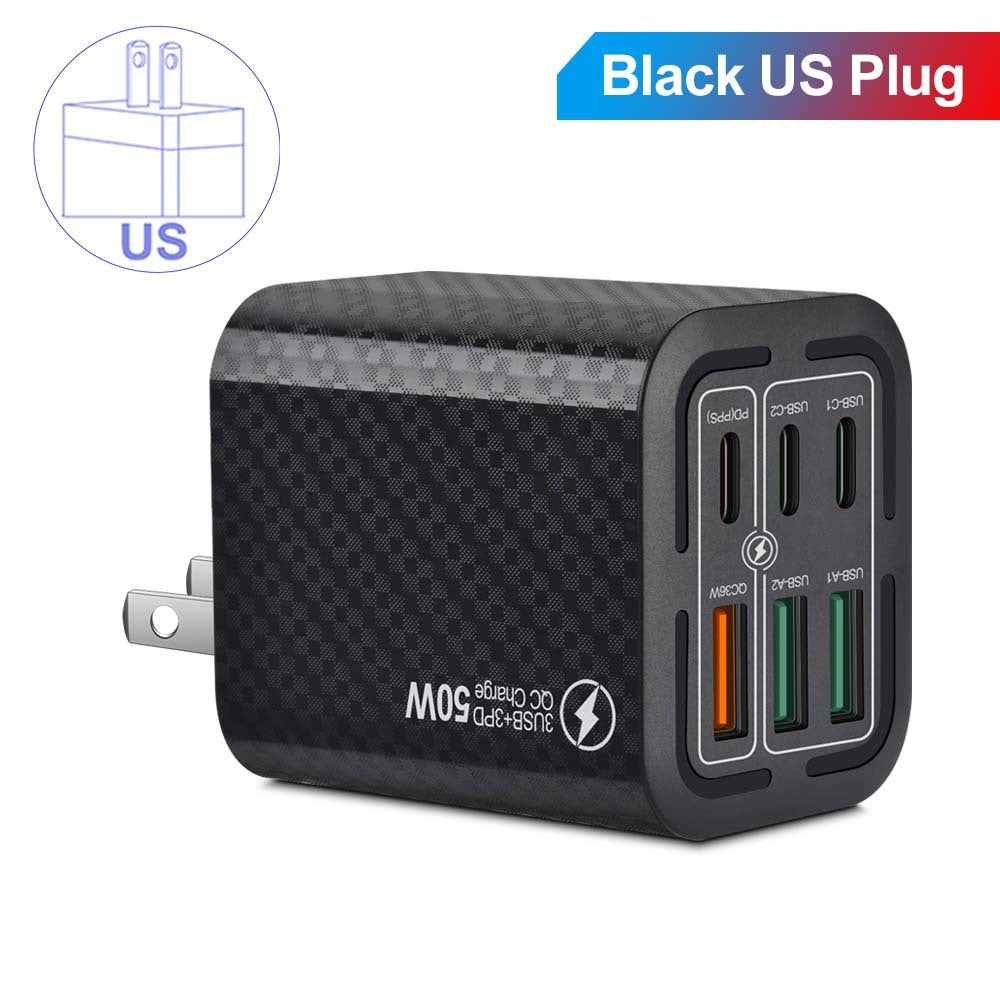 50W 6Ports 3USB 3PD Multi-interface Fast Charging Mobile Phone Charging Plug